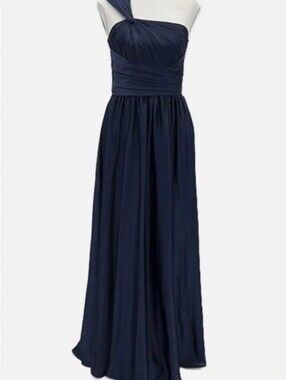 Monique Lhuillier One Shoulder Evening Gown Bridesmaid Dress, Navy Blue, Size 2